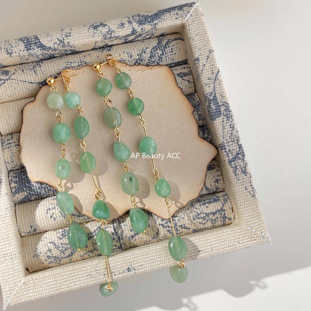 C관 - 핸드메이드 아벤츄린 숲 속 감성 고급스러운 긴 귀걸이 [4093] 24.05-3