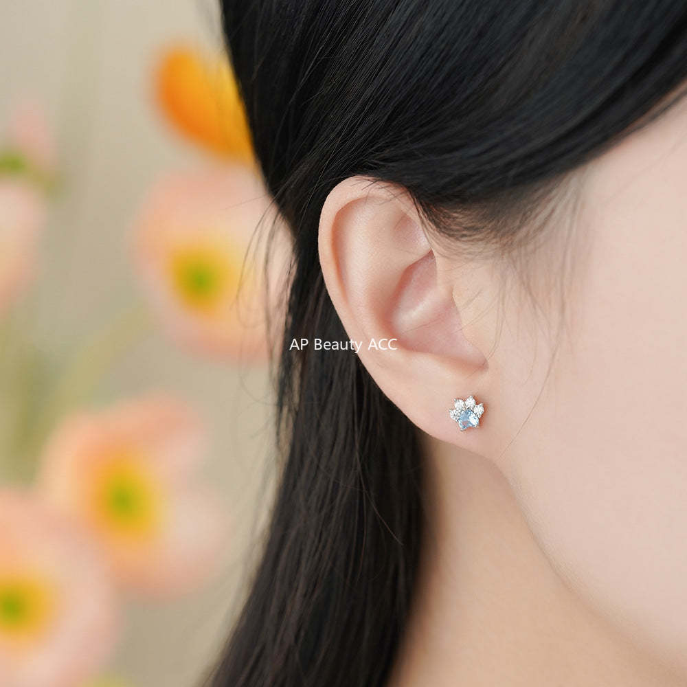 B관 - 999 실버 고양이 발 모양 큐빅 귀걸이 [YC2285E_1] 25.12-1