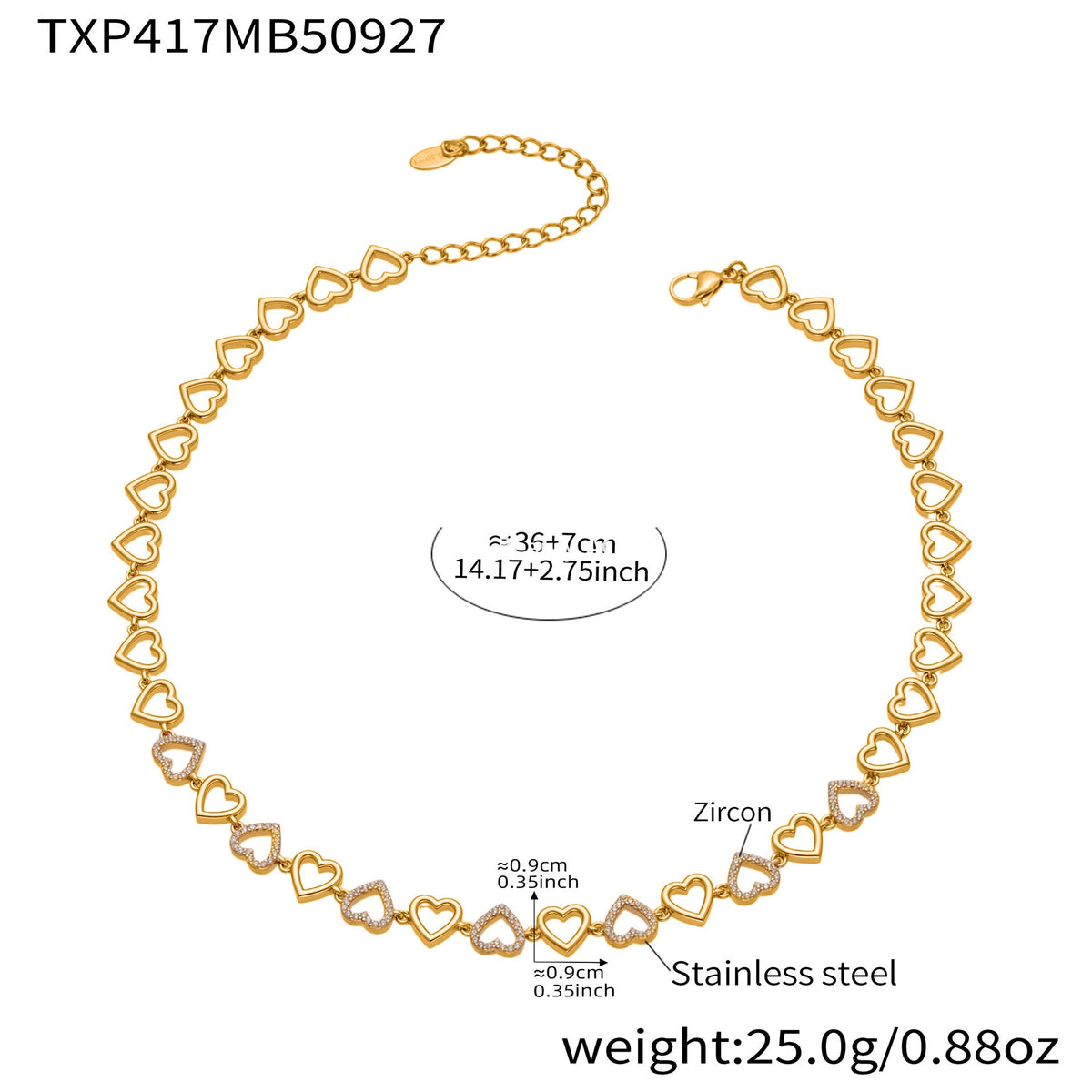 D관 - 18K 골드 도금 스테인리스 스틸 하트 큐빅 핸드메이드 체인 목걸이 팔찌 [TXP417] 25.10-1
