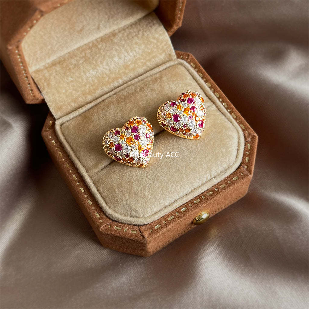 C관 - 컬러 큐빅 하트 모양 925 은침 귀걸이 [7180] 25.12-1