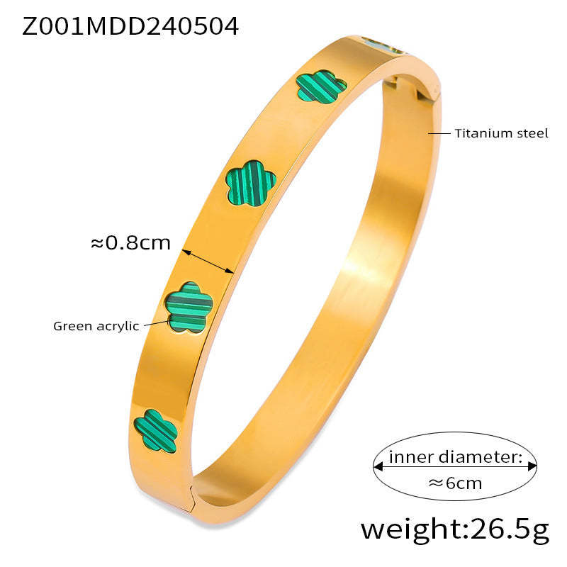 D관 - 티타늄 스틸 클로버 디자인 골드 도금 화이트 쉘 아크릴 팔찌 [Z001] 24.05-2
