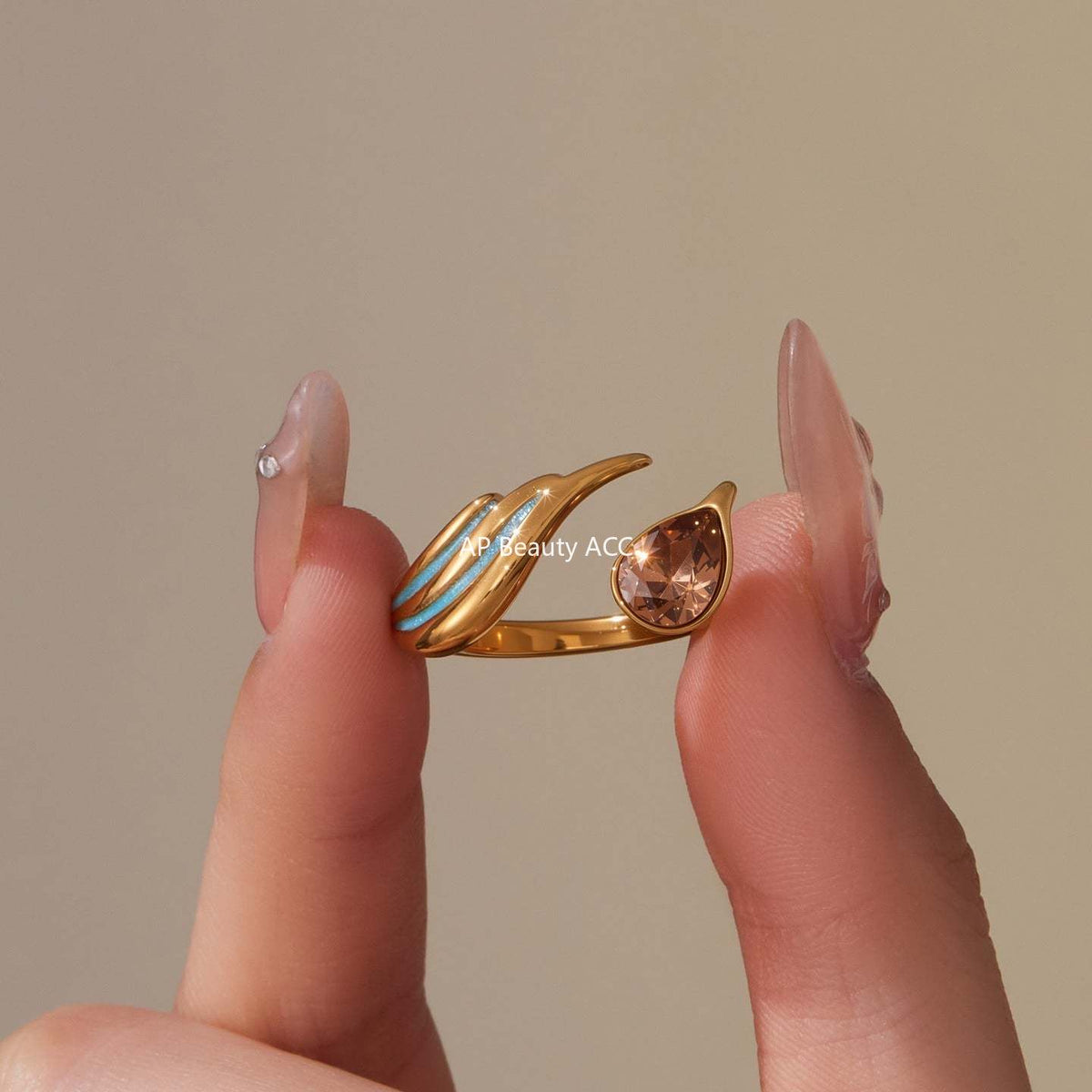 D관 - 스테인리스 스틸 물방울 큐빅 에나멜 오픈형 반지 [A508] 25.09-4