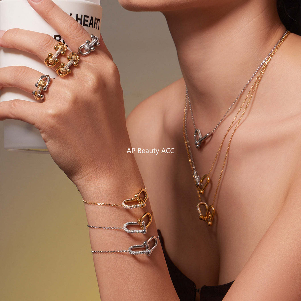 D관 - 스테인리스 스틸 말발굽 모양 큐빅 펜던트 18K 도금 귀걸이 반지 팔찌 목걸이 [TXP501] 25.11-4