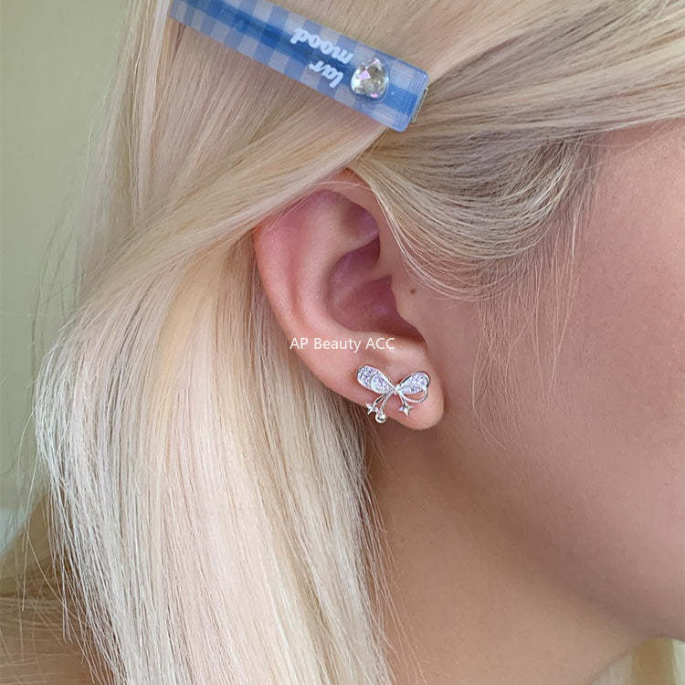 A관 - 925 은침 리본 별 큐빅 귀걸이 [EH-4329] 25.12-1