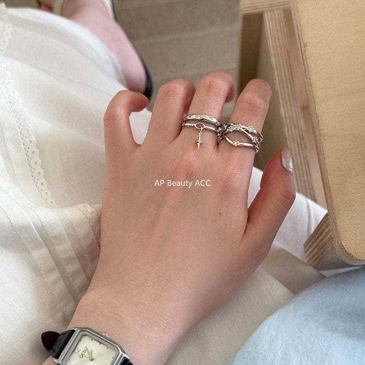 A관 - 925 실버 별 펜던트 큐빅 오픈형 반지 [JZ-0720] 25.10-5