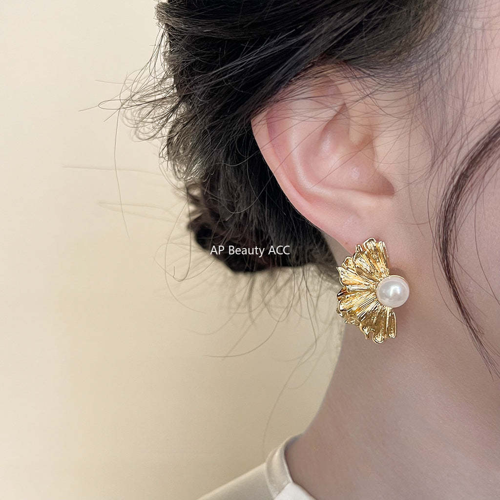 C관 - 14K 도금 담수 진주 꽃 모양 우아한 귀걸이 [4136] 24.06-1