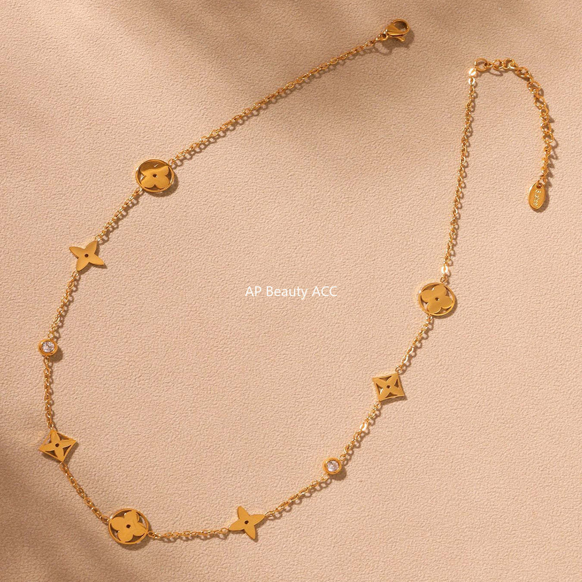 D관 - 라운드 큐빅 네잎클로버 레이어드 18K 도금 목걸이 [P585-P1267] 25.05-1