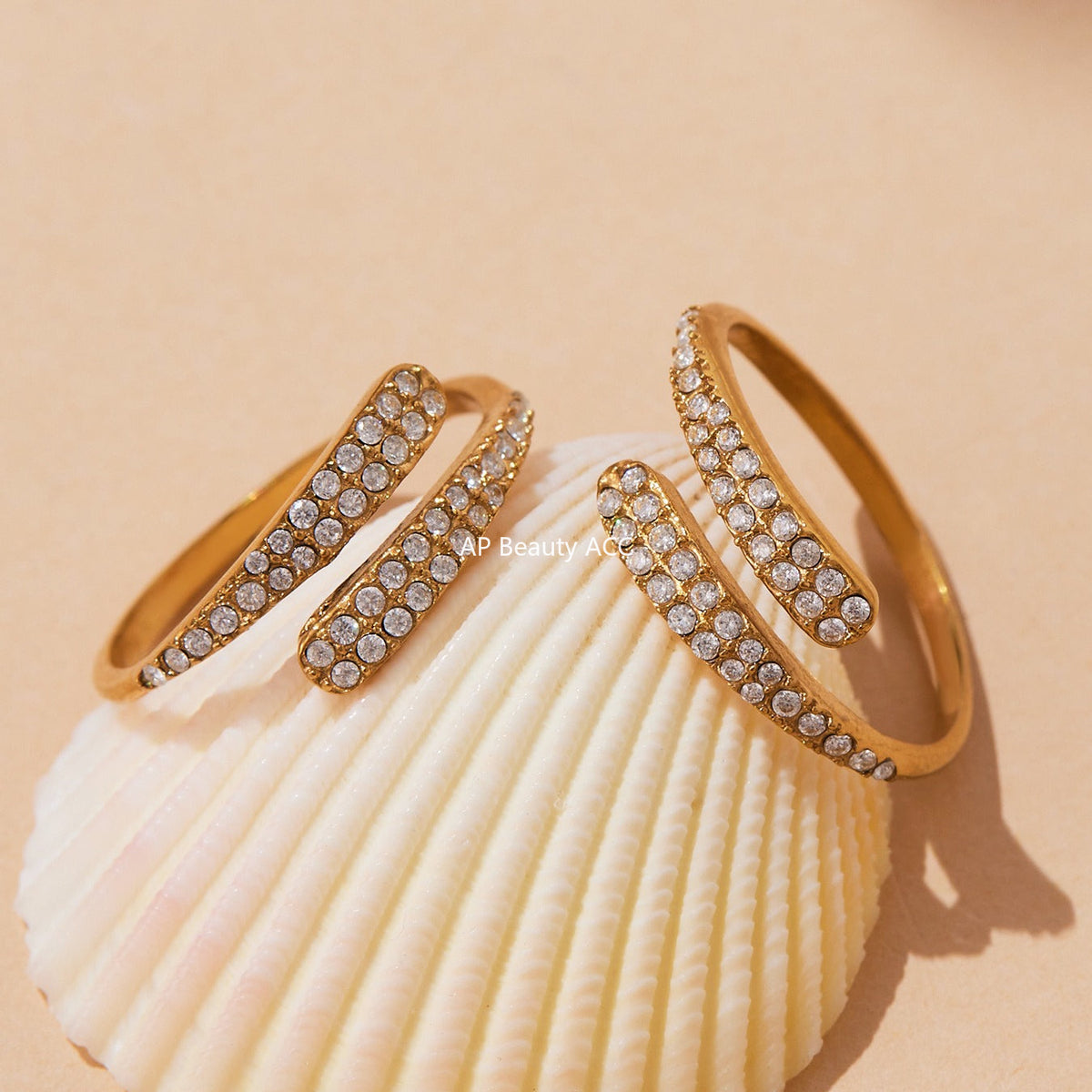 D관 - 18K 골드 도금 스테인리스 스틸 큐빅 하트 모양 반지 [A560-A561] 25.10-1