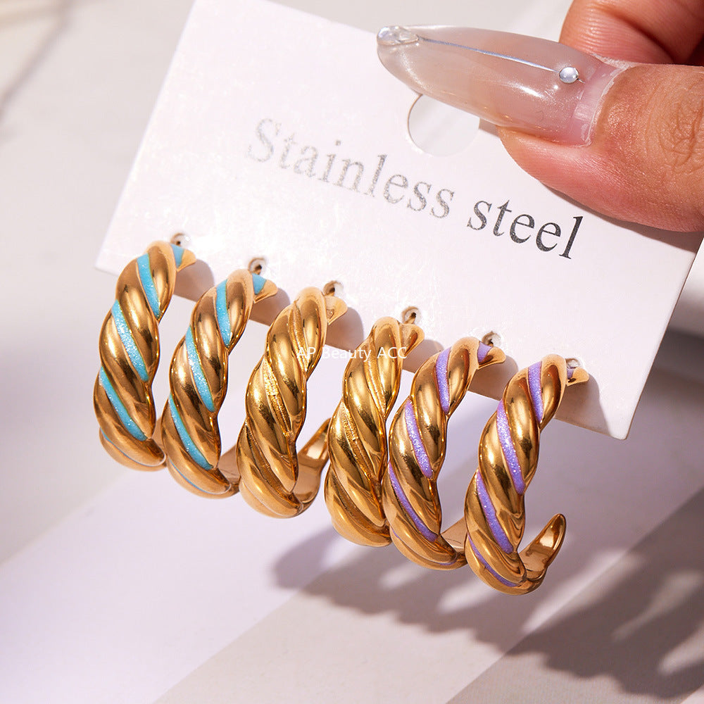 D관 - 스테인리스 18K 도금 트위스트 디자인 귀걸이 [F812] 25.11-1