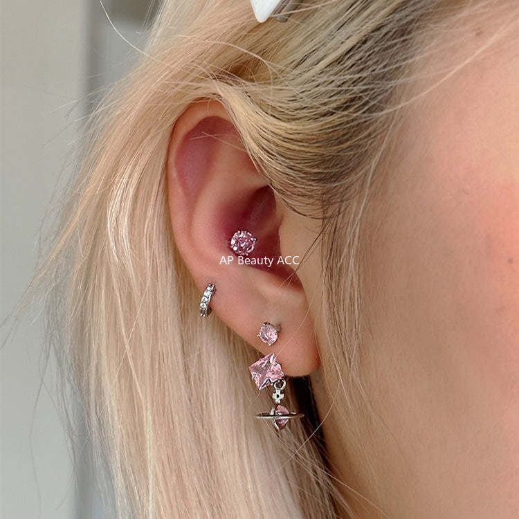 A관 - 사각 큐빅 우주 행성 펜던트 티타늄 스틸 귀걸이 [EH-4153] 25.12-2