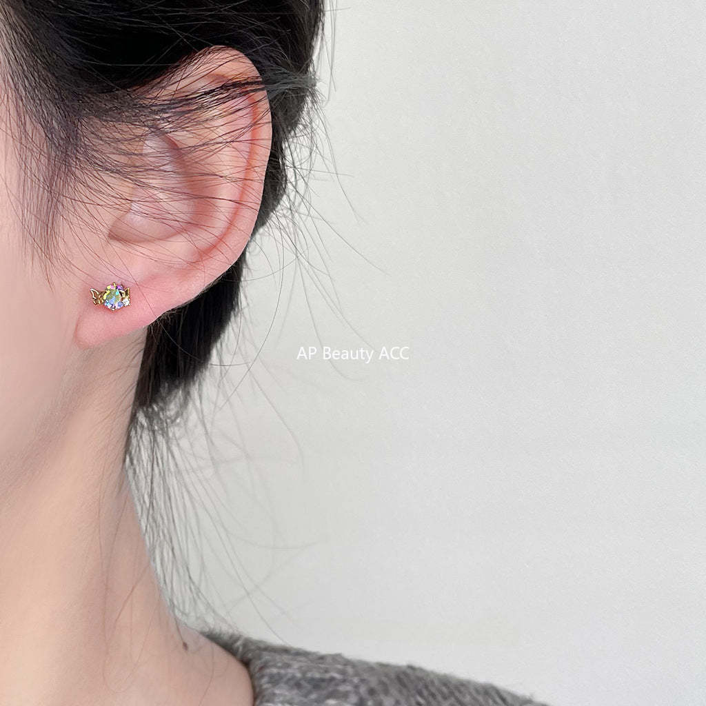 C관 - 고급스러운 미니 글라스 진주 14K 도금 은침 나비 귀걸이 [3754-3755] 24.04-2