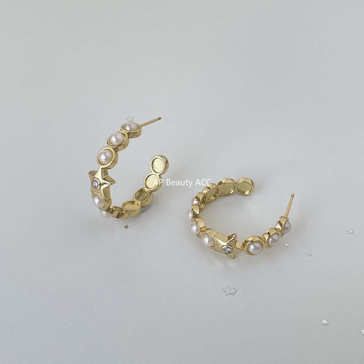 A관 - 925 은침 진주 별 큐빅 C형 귀걸이 [EH-4113] 25.10-5