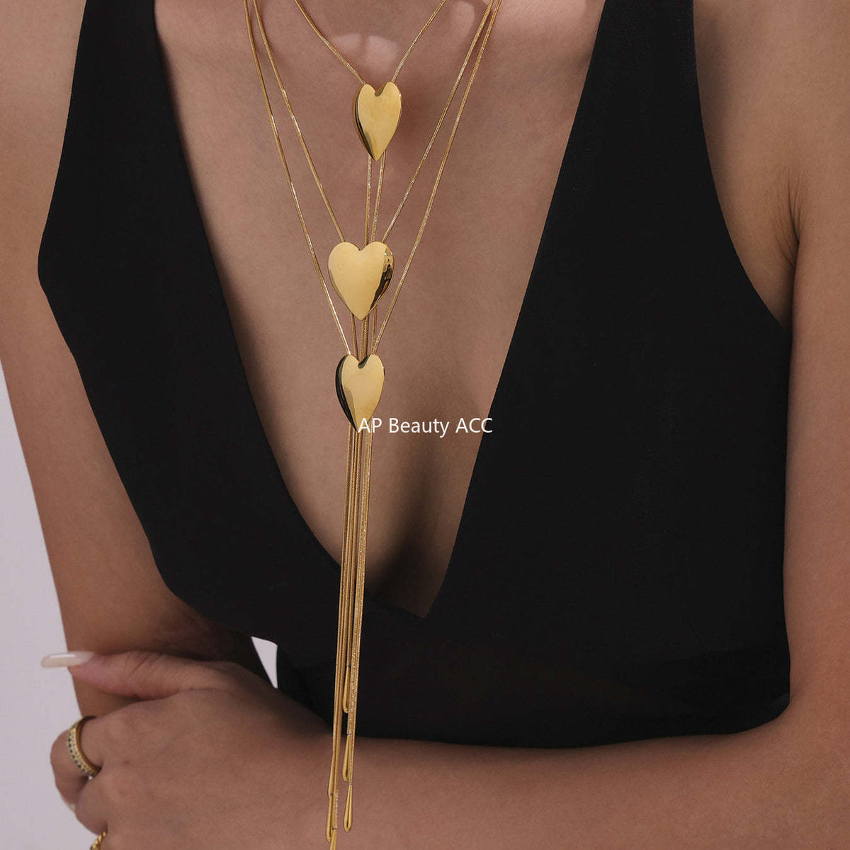 D관 - 유광 하트 슬라이드 스네이크 체인 스테인리스 스틸 18K 도금 목걸이 [P1250] 25.07-4