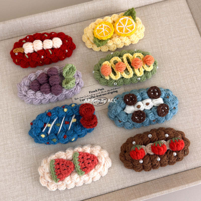 E관 - 핸드메이드 코바늘 니트 과일 디자인 헤어핀 [27629] 25.11-1