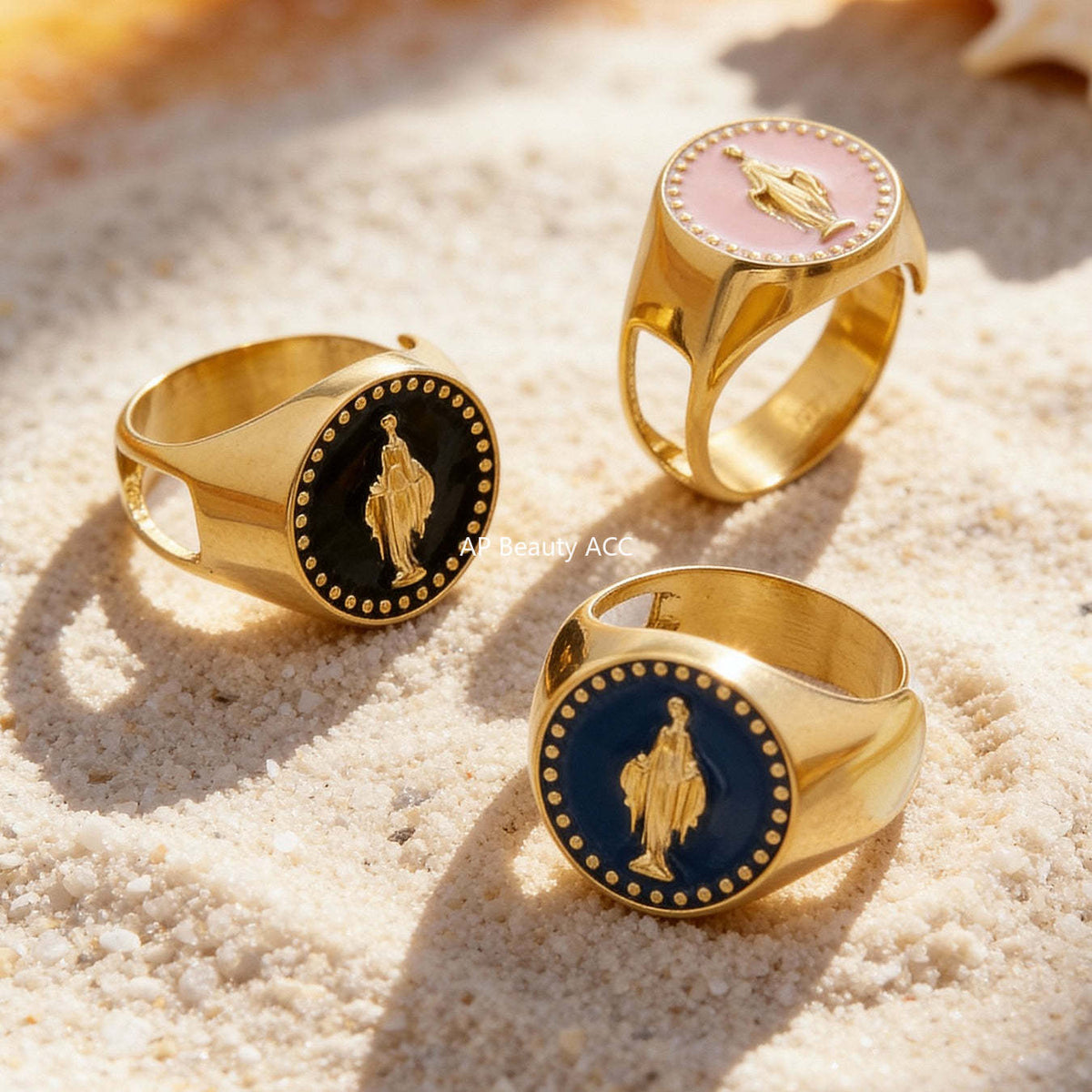 D관 - 스테인리스 스틸 18K 도금 성모마리아 오픈형 반지 [A676] 25.12-3