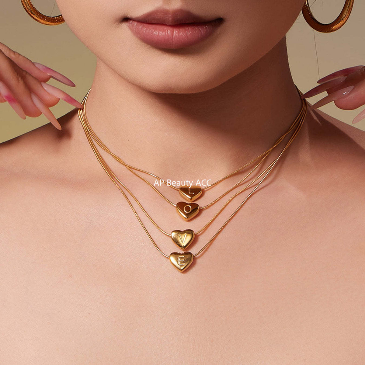 D관 - 스테인리스 스틸 18K 도금 알파벳 하트 펜던트 목걸이 [RP020] 25.12-1