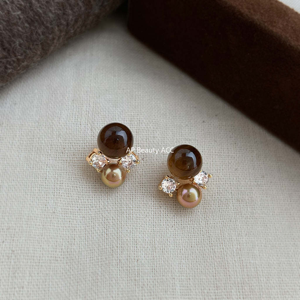 C관 - 천연석 호안석 925 은침 큐빅 귀걸이 [7233] 25.12-2