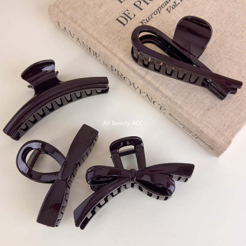 E관 - 초콜릿 브라운 리본 디자인 집게핀 [27614] 25.10-5