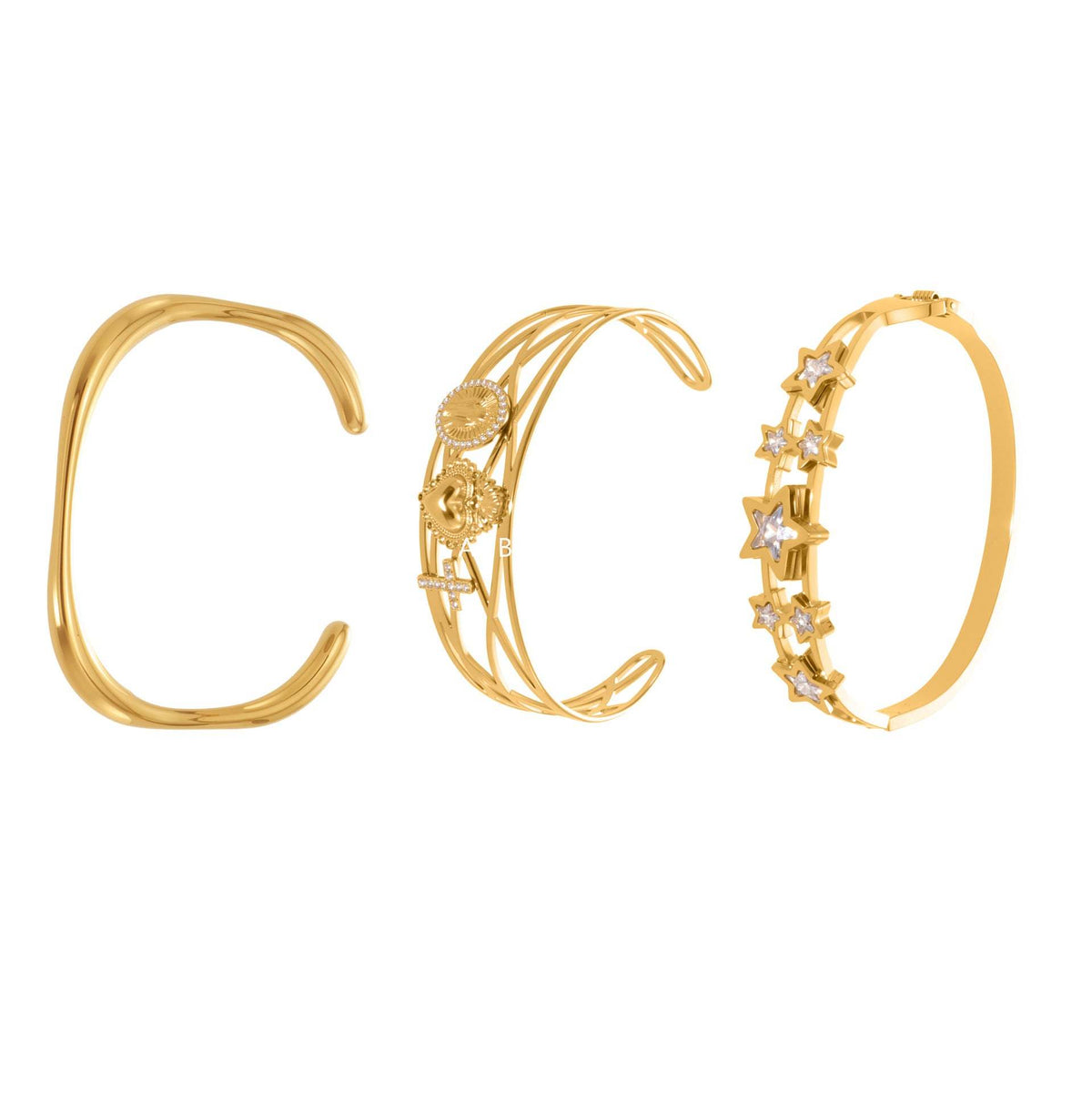 D관 - 스테인리스 18K 도금 큐빅 별 하트 비정형 팔찌 [Z500-Z501-Z502] 25.10-5