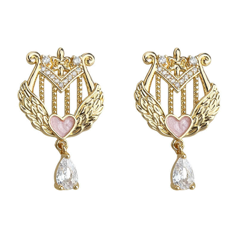 C관 - 하프 모양 하트 물방울 큐빅 925 은침 귀걸이 [7198] 25.12-1