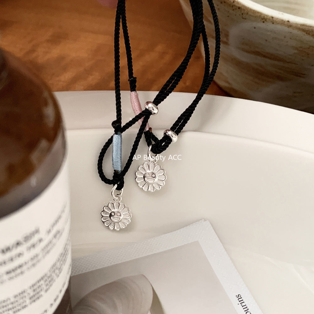 A관 - 925 실버 스마일 플라워 펜던트 핸드메이드 스트랩 팔찌 [1538] 25.11-2
