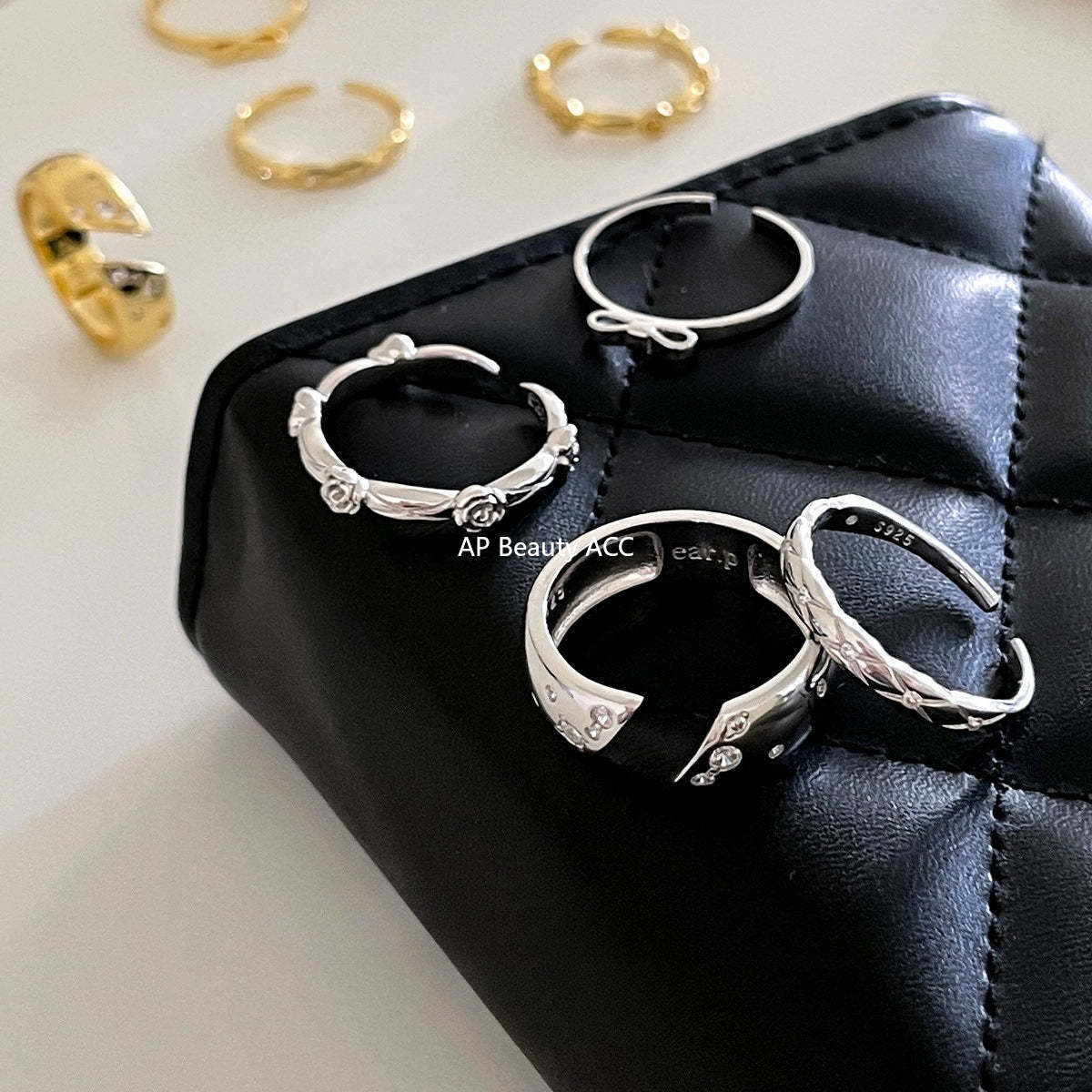 A관 - 925 실버 다이아 패턴 리본 장미 큐빅 반지 [JZ-0712] 25.10-5