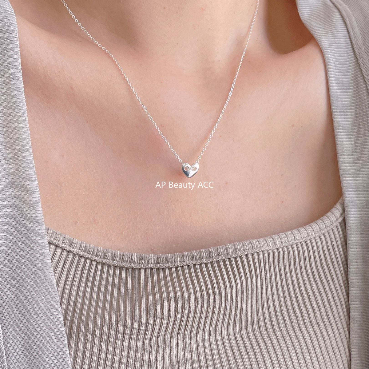F관 - 925 실버 뚫린 하트 펜던트 목걸이 [B1192] 25.12-2