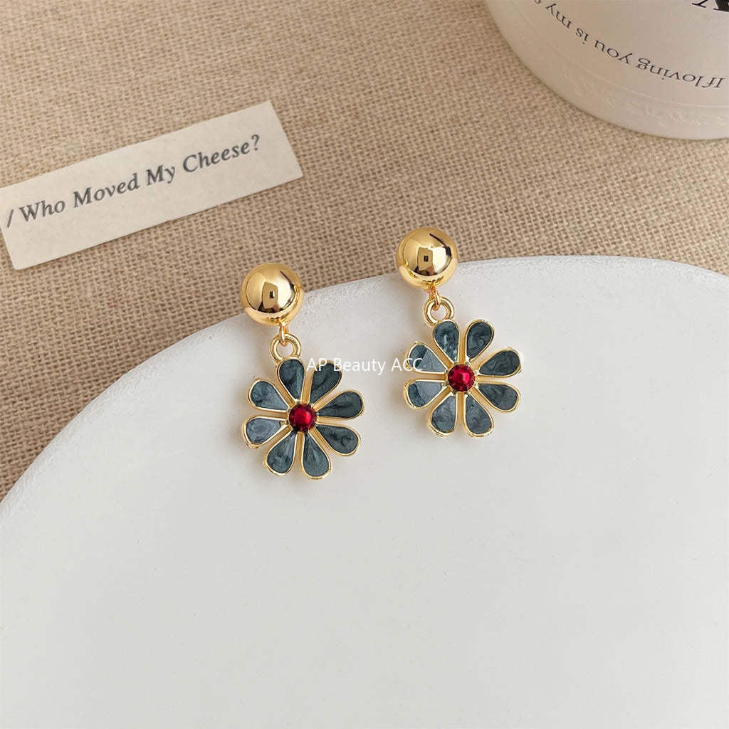 C관 - 스모키 블루 플라워 핸드메이드 925 은침 귀걸이 [6815] 25.09-4