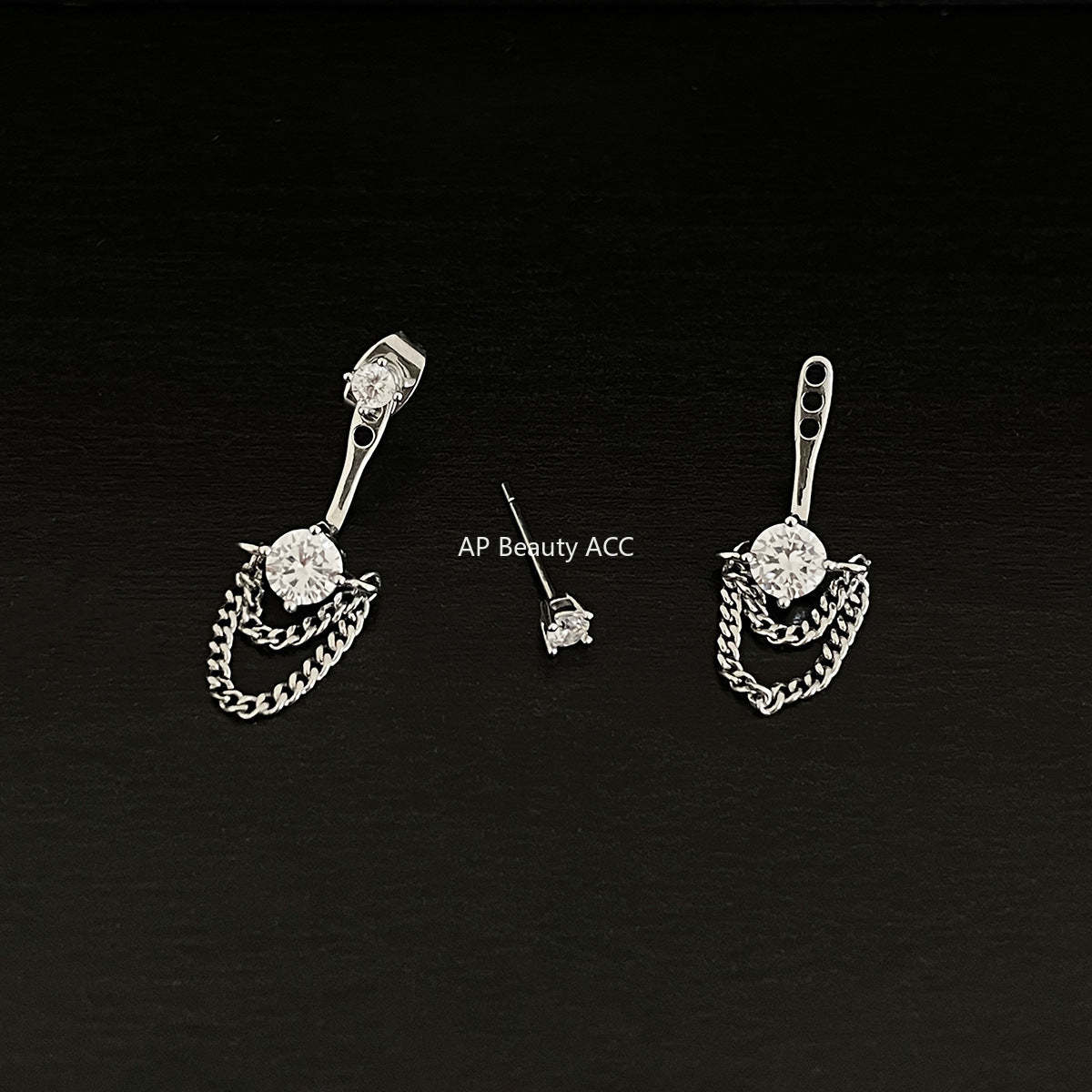 A관 - 티타늄 스틸 큐빅 체인 드롭 투웨이 귀걸이 [EH-4193] 25.10-4