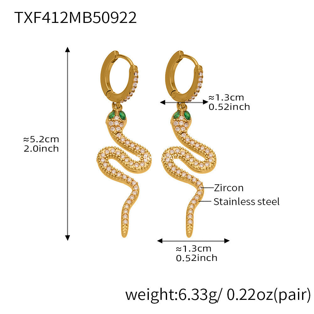 D관 - 18K 도금 스테인리스 스틸 큐빅 뱀 디자인 반지 귀걸이 [TXF412] 25.10-1