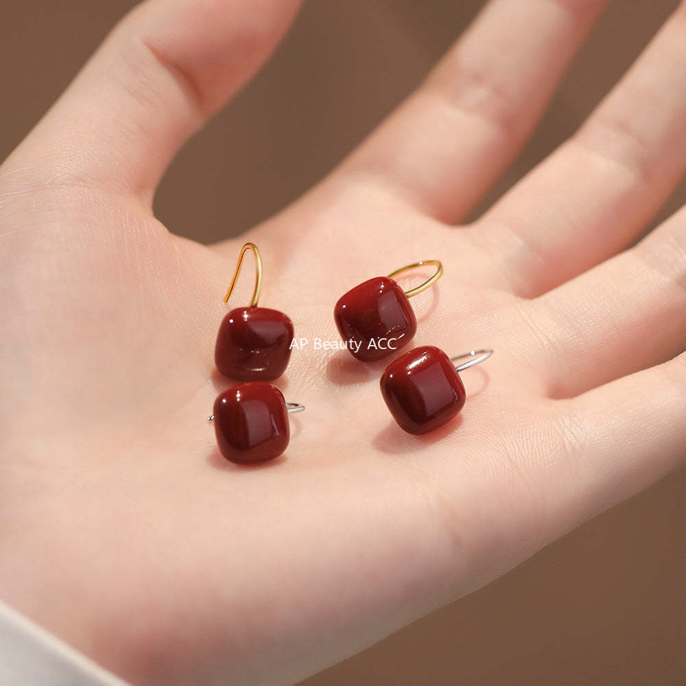 B관 - 925 실버 레드 스퀘어 후크형 귀걸이 [YC4242E_1] 25.12-3