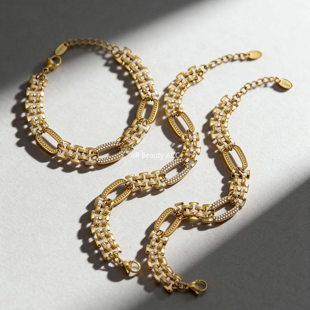 D관 - 스테인리스 스틸 18K 도금 큐빅 체인 팔찌 [E301] 25.12-3