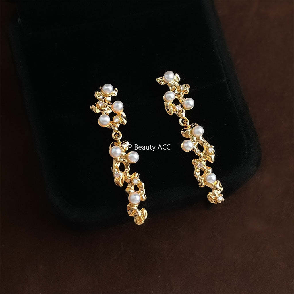 C관 - 롱 디자인 큐빅 925 은침 14K 도금 귀걸이 [6849] 25.09-4