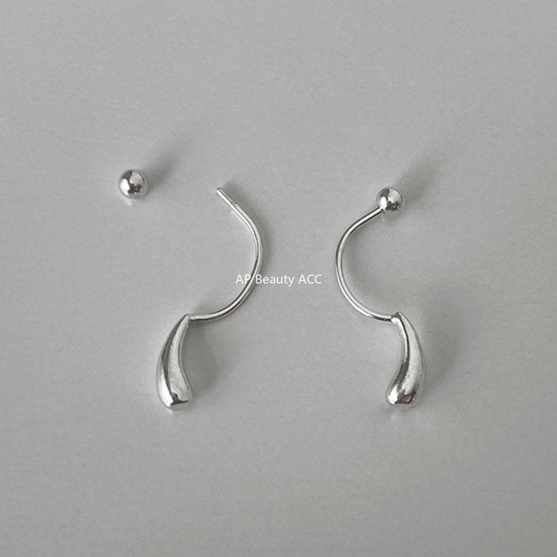 A관 - 999 실버 물방울 디자인 피어싱 귀걸이 [EH-3953] 25.10-4
