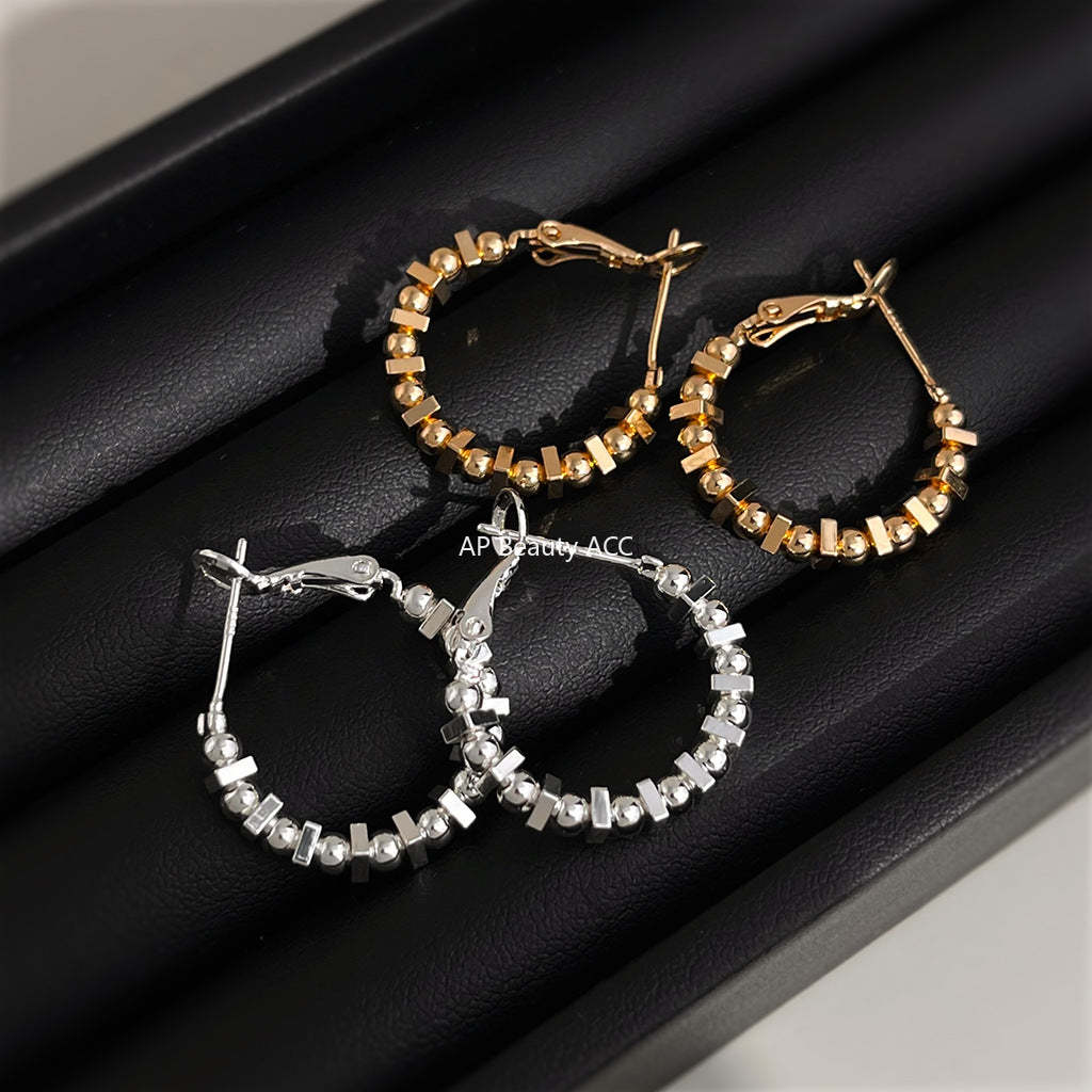 C관 - 14K 도금 텍스처 실버 링 은침 귀걸이 [5737-5738] 25.03-3