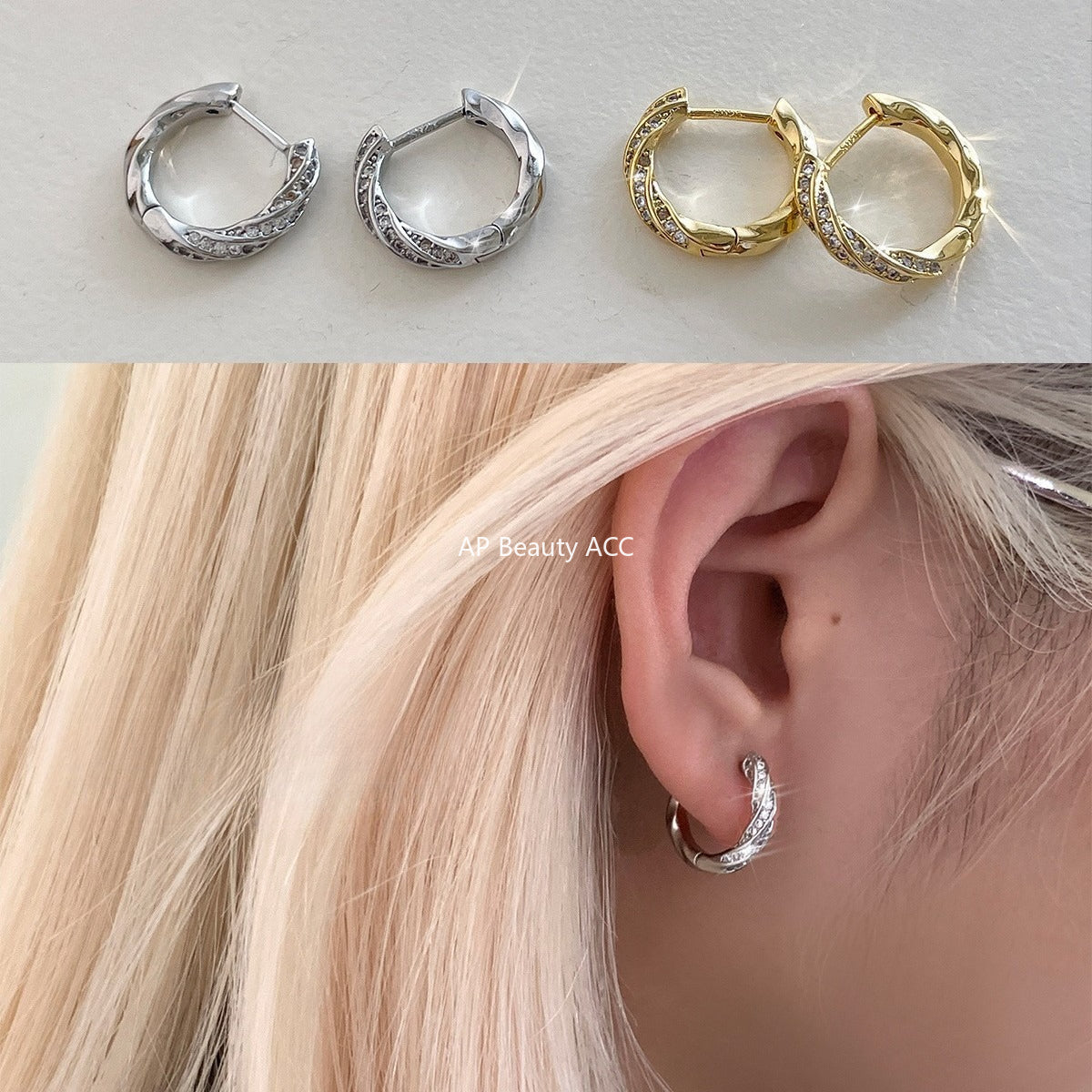 A관 - 925 은침 뫼비우스 큐빅 후프 귀걸이 [EH-4194] 25.10-3