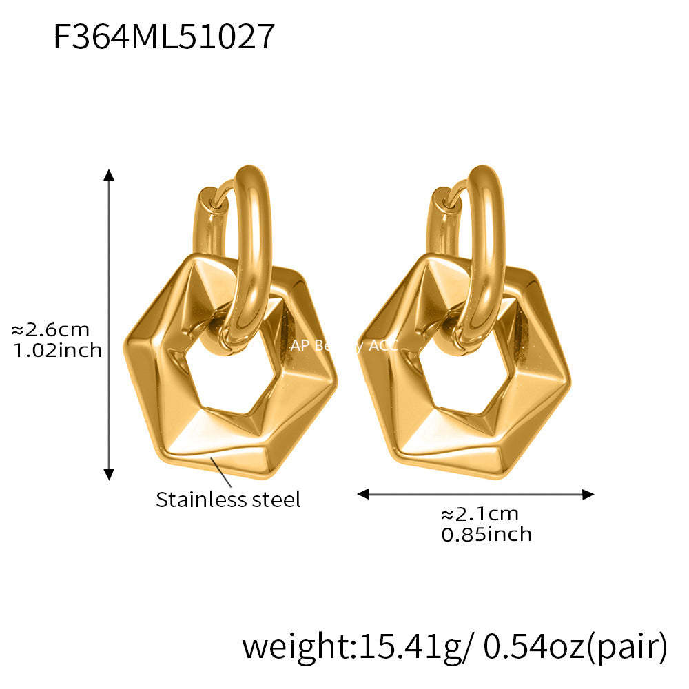 D관 - 스테인리스 18K 도금 비정형 육각형 펜던트 귀걸이 [F364] 25.10-5