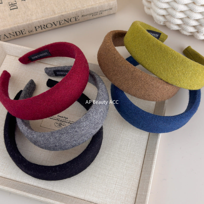 E관 - 컬러 울 패브릭 쿠션 와이드 머리띠 [27562] 25.10-3