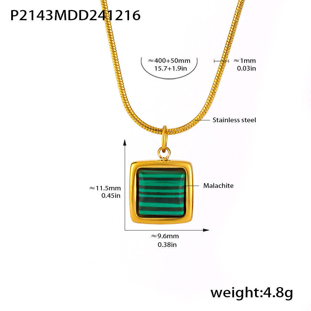 D관 - 티타늄 스틸 블랙 자개 공작석 스퀘어 펜던트 목걸이 [P2143] 24.12-3