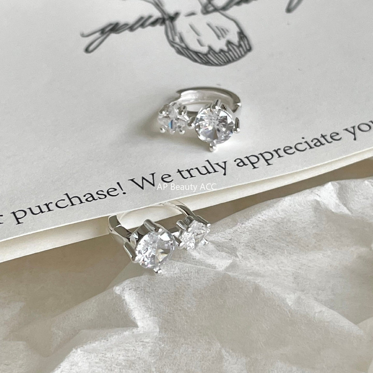 F관 - 925 실버 큐빅 디자인 링 귀걸이 [C1419] 25.11-1