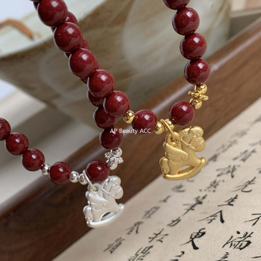 A관 - 유니콘 말 펜던트 천연 마노 925 실버 비즈 팔찌 [1635] 25.12-3