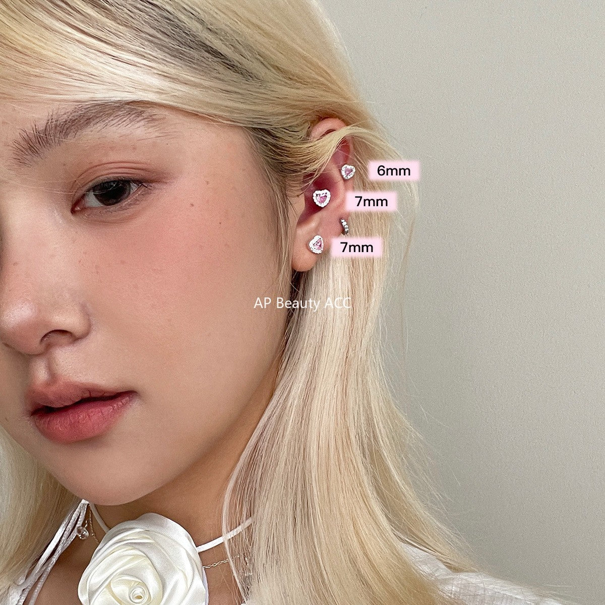 A관 - 999 실버 핑크 하트 큐빅 귀걸이 [EH-4177] 25.10-3