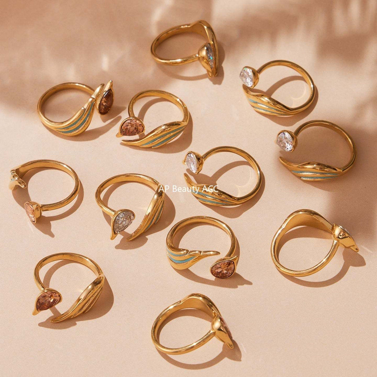 D관 - 스테인리스 스틸 물방울 큐빅 에나멜 오픈형 반지 [A508] 25.09-4