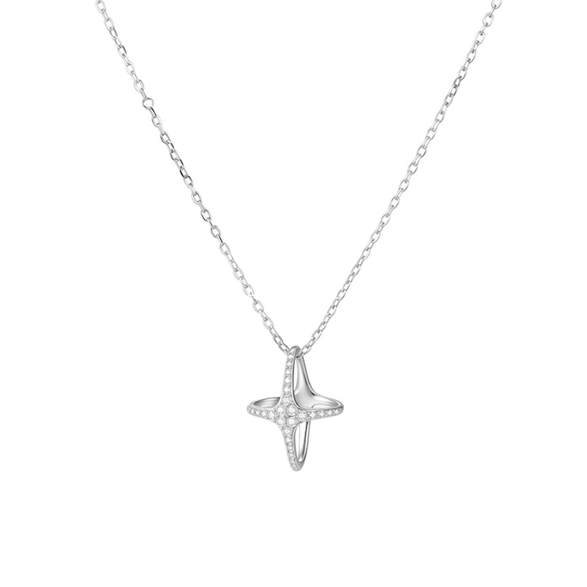 A관 - 925 실버 이중 원 별 큐빅 펜던트 목걸이 [XL-1216] 25.10-1