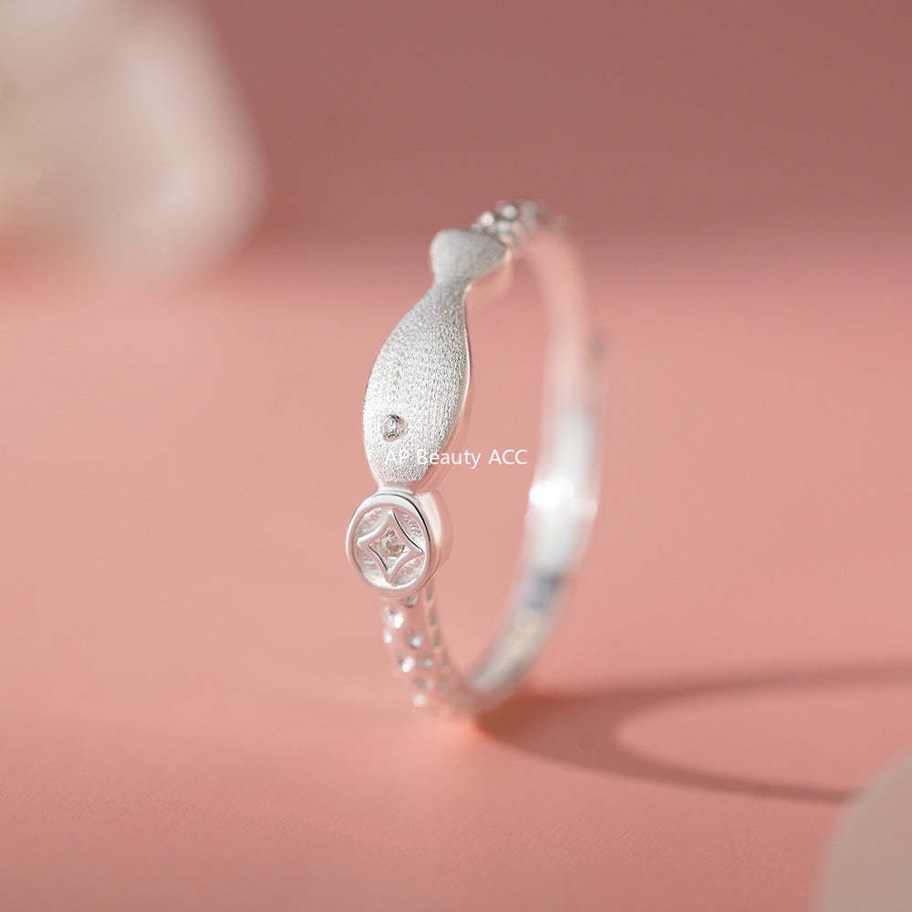 B관 - 999 실버 물고기 코인 큐빅 샌딩 반지 [YC4140R_1] 25.11-4