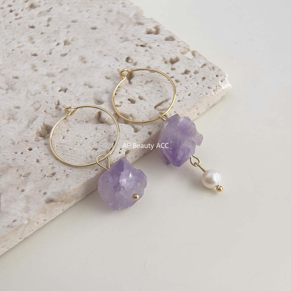 C관 - 천연석 자수정 2024 신상 디자인 불규칙 핸드메이드 귀걸이 [3911] 24.05-1