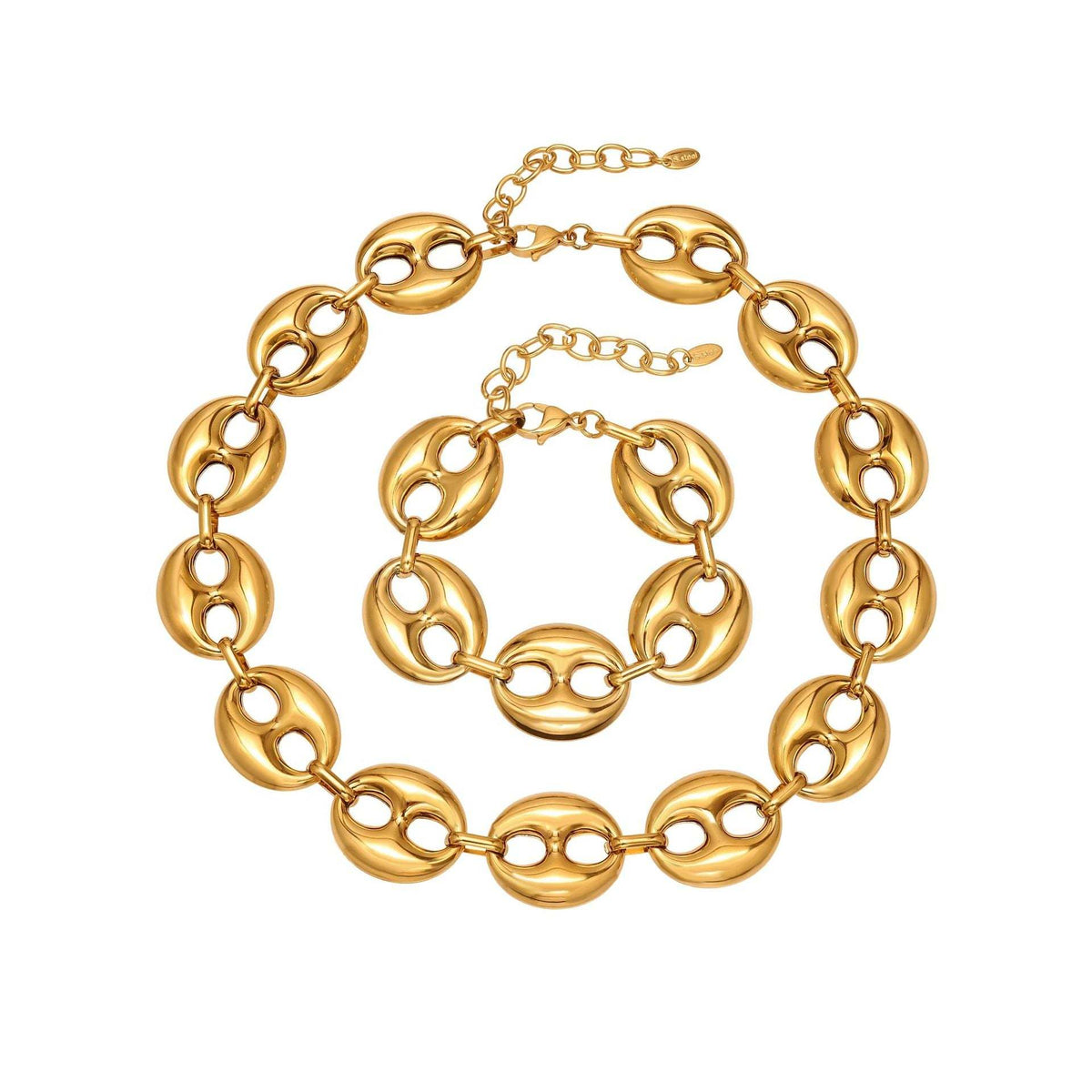 D관 - 타원형 돼지코 모양 체인 18K 도금 스테인리스 목걸이 팔찌 [TXP466] 25.11-3