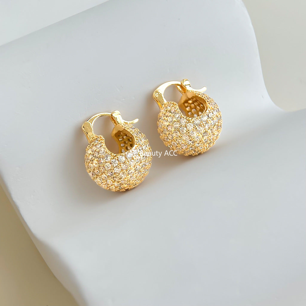 C관 - 18K 골드 도금 풀 큐빅 원형 귀걸이 [7059] 25.11-2