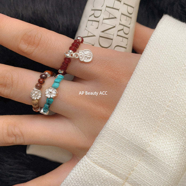 A관 - 플라워 잎사귀 복주머니 말 사과 미니 펜던트 925실버 반지 [RB] 25.11-4