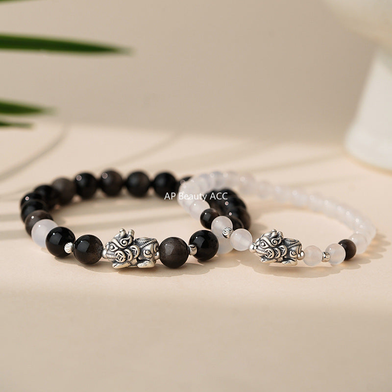 B관 - 999 실버 빈티지 행운 비즈 커플 팔찌 [YC4563SL_1] 25.10-3